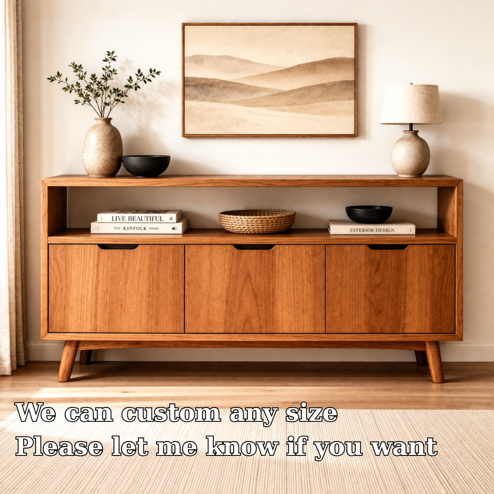 Solid Wood Console Cabinet with Open Shelf and 3 Doors – Modern Entryway Storage - view 6 of 7