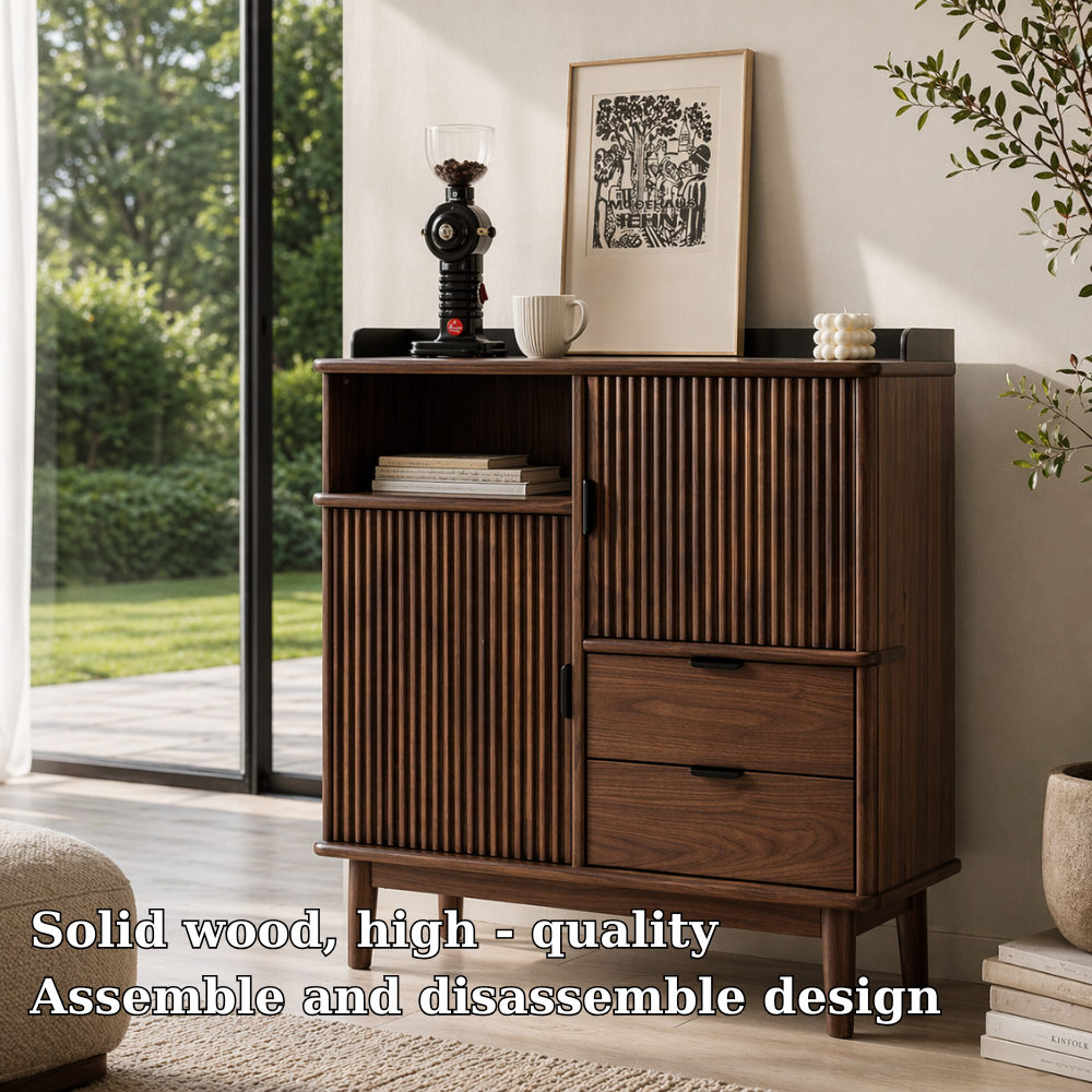 Solid Wood Console Sideboard with Fluted Doors – Mid Century Modern Storage Cabinet - view 6 of 7
