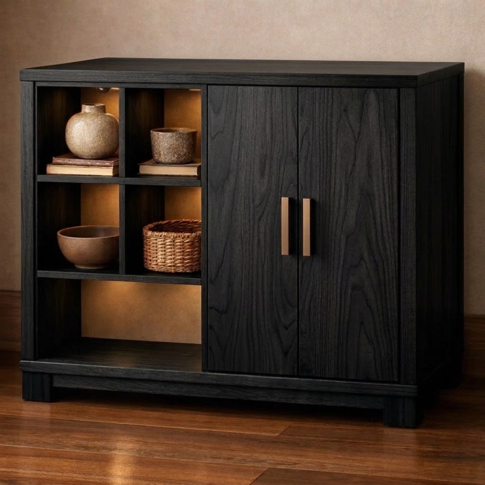 Mid-Century Modern Wood Console Cabinet with Open Shelves - view 4 of 7