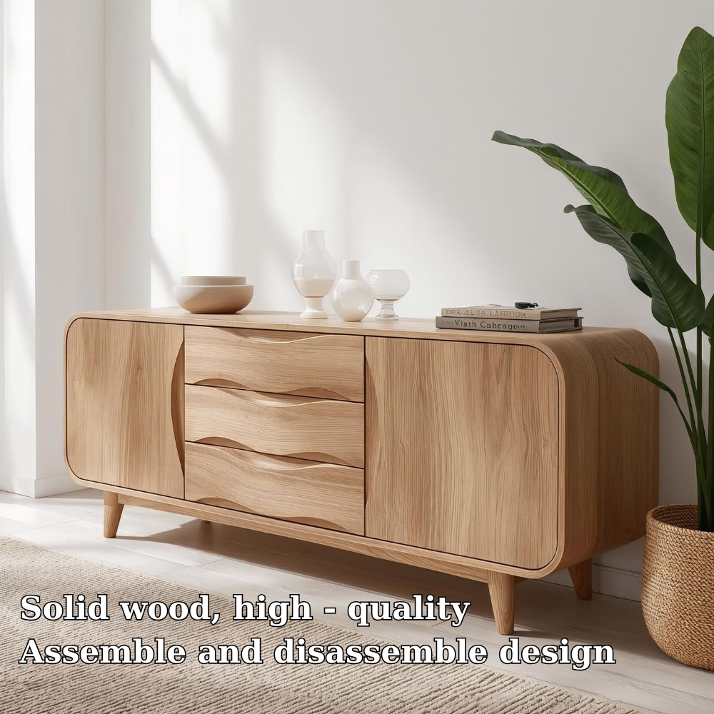 Solid Wood Console Table with Wave Drawers – Modern Entryway Storage Cabinet - view 5 of 7