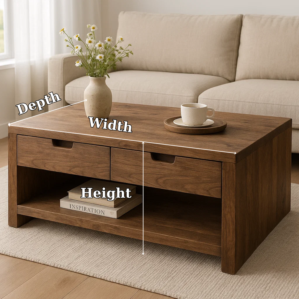 Solid Wood Coffee Table with Drawers and Open Shelf Rustic Living Room Table - view 7 of 7