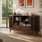 Mid Century Solid Wood Console Sideboard with Slatted Doors – Walnut Storage Cabinet - view 5 of 7