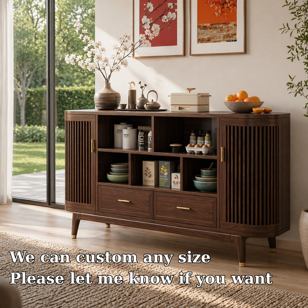 Mid Century Solid Wood Console Sideboard with Slatted Doors – Walnut Storage Cabinet - view 7 of 7
