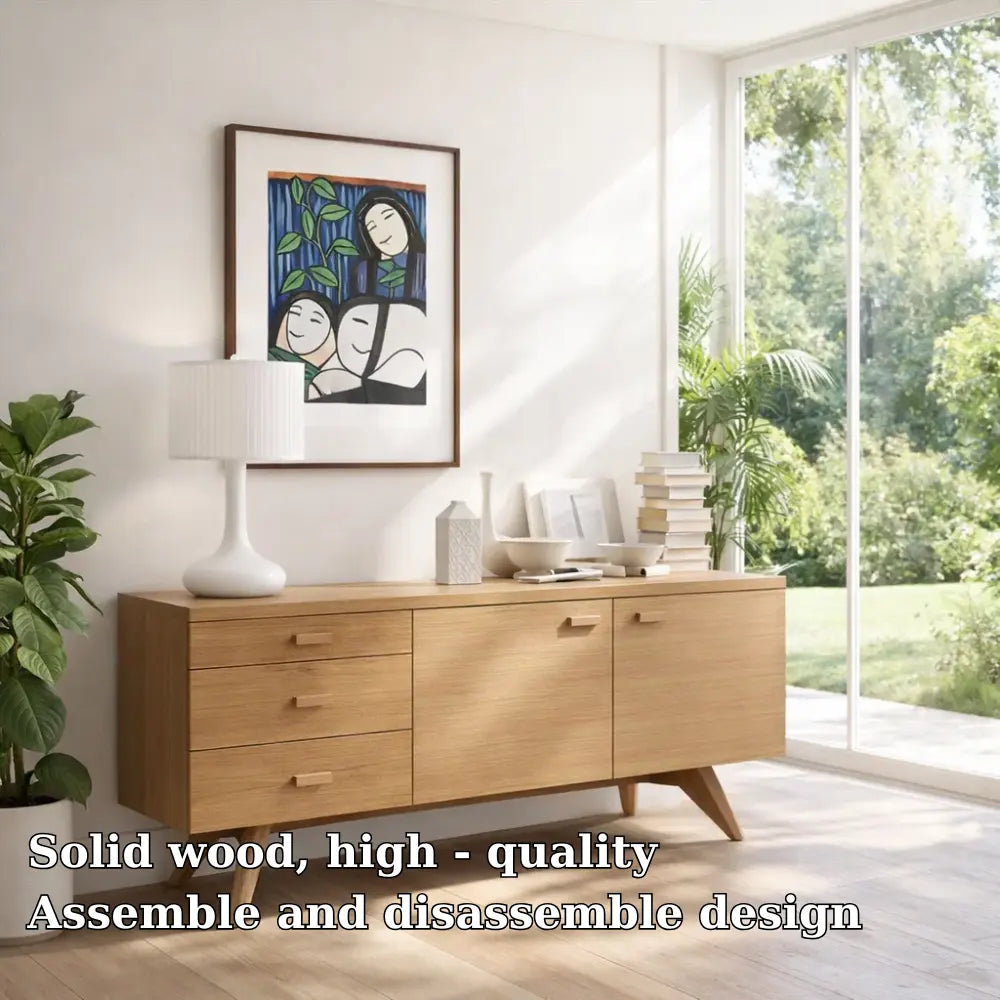 Solid Wood Modern Console Table Mid Century Sideboard with Storage - view 5 of 7
