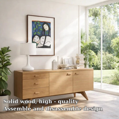 Solid Wood Modern Console Table Mid Century Sideboard with Storage - view 5 of 7