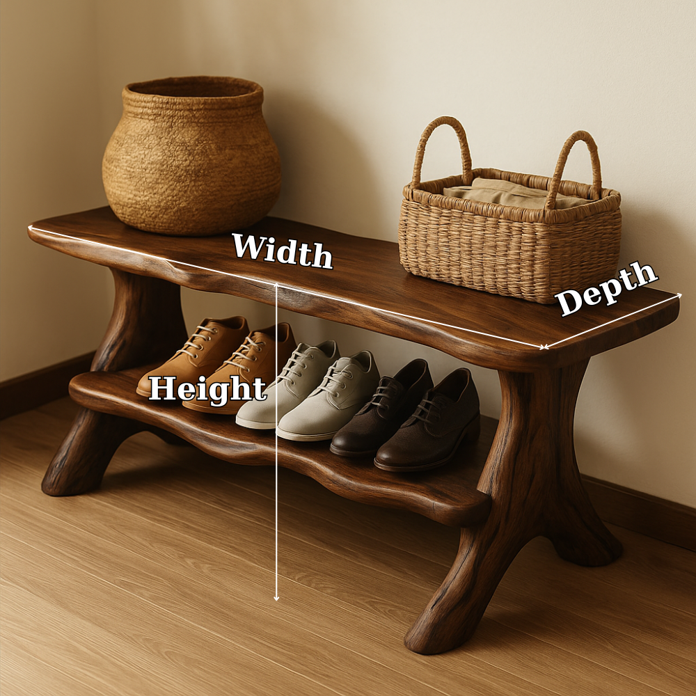 Rustic Solid Wood Shoe Storage Bench – Entryway Wooden Bench with Open Shelf - view 7 of 7