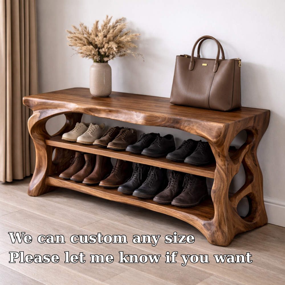 Solid Wood Entryway Bench with Shoe Storage Shelf – Rustic Natural Wood Shoe Rack - view 6 of 7
