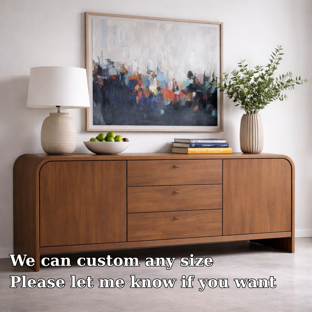 Solid Wood Console Table with Drawers and Cabinets – Modern Walnut Sideboard - view 6 of 7
