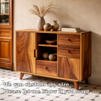 Solid Wood Console Cabinet - Mid-Century Modern Storage with Open Shelves - view 6 of 7