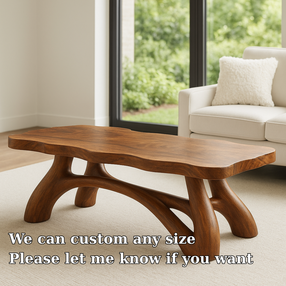 Solid Wood Coffee Table with Sculptural Curved Legs – Modern Living Room Table - view 6 of 7