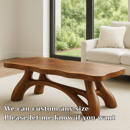 Solid Wood Coffee Table with Sculptural Curved Legs – Modern Living Room Table - view 6 of 7