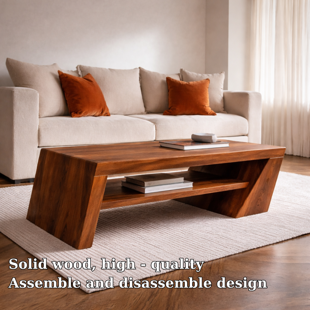 Solid Wood Coffee Table with Angled Legs and Modern Storage – Stylish Living Room Furniture - view 5 of 7
