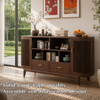 Mid Century Solid Wood Console Sideboard with Slatted Doors – Walnut Storage Cabinet - view 6 of 7