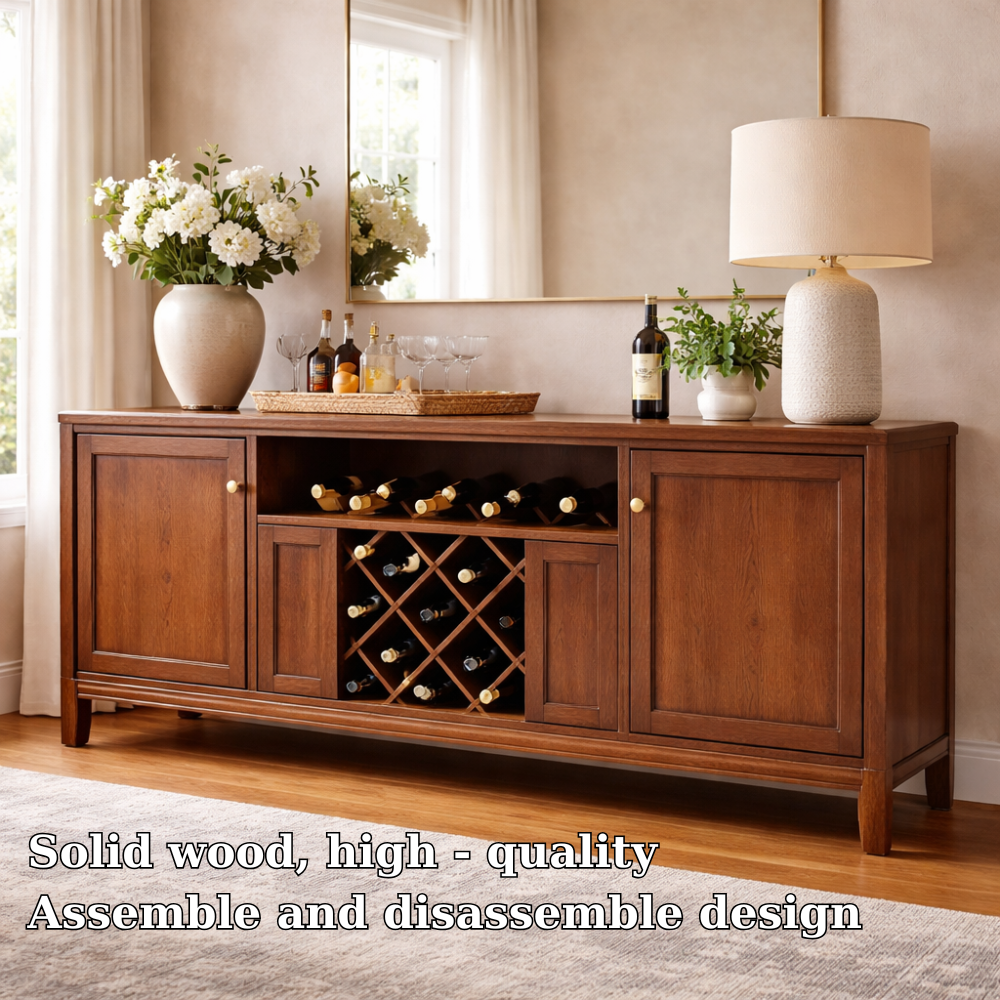 Solid Wood Console Cabinet with Wine Rack and Storage Doors - view 6 of 7