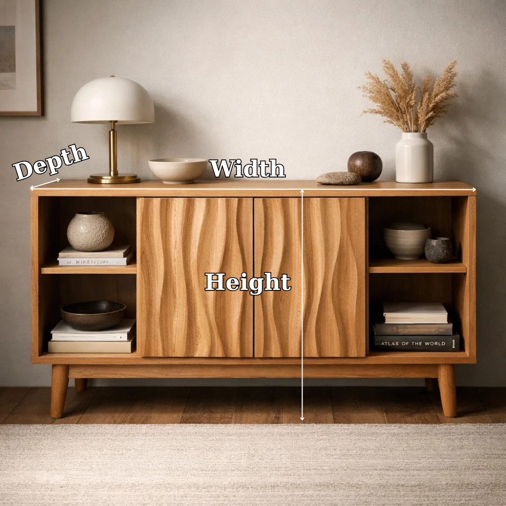 Elegant Solid Wood Console Cabinet with Wavy Doors - Stylish Storage for Living Room - view 7 of 7