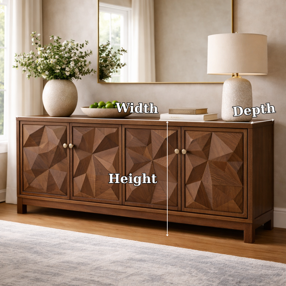 Solid Wood Console Cabinet with Geometric Carved Doors - view 7 of 7