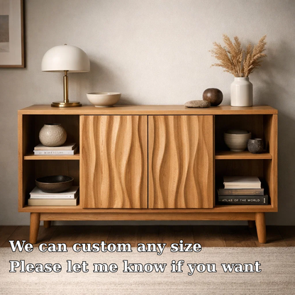 Elegant Solid Wood Console Cabinet with Wavy Doors - Stylish Storage for Living Room - view 6 of 7