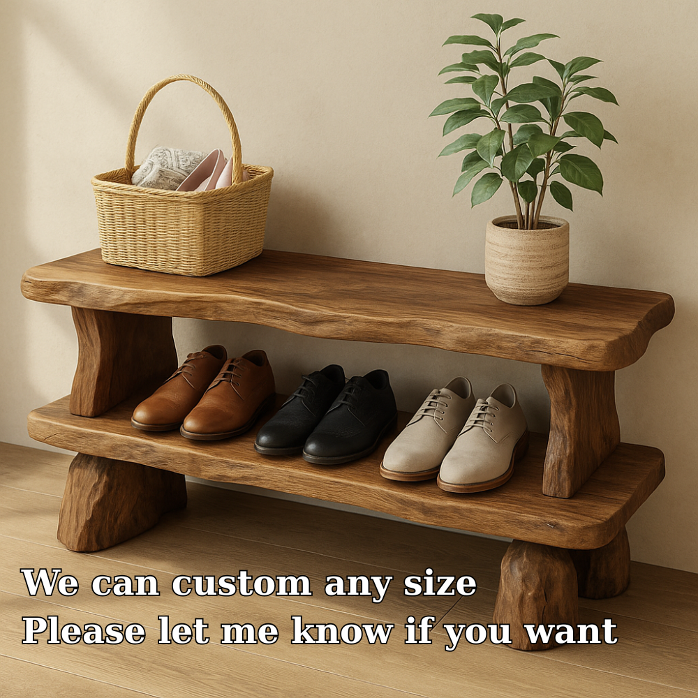 Solid Wood Entryway Bench with Shoe Storage Shelf – Rustic Wooden Shoe Bench - view 6 of 7