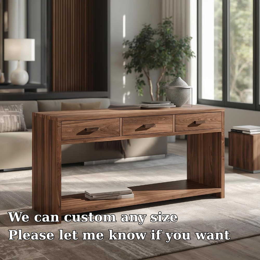 Solid Wood Console Table with Drawers and Shelf – Modern Entryway Storage Table - view 6 of 7