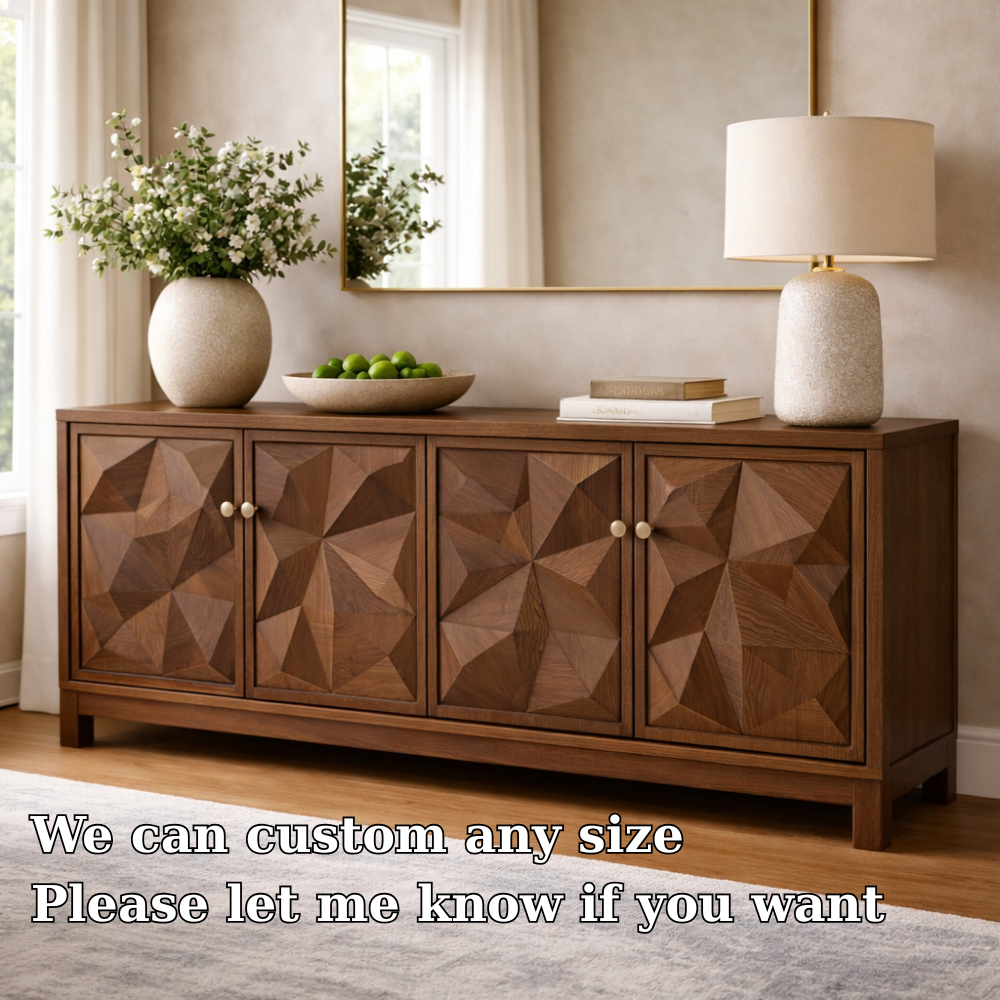 Solid Wood Console Cabinet with Geometric Carved Doors - view 6 of 7