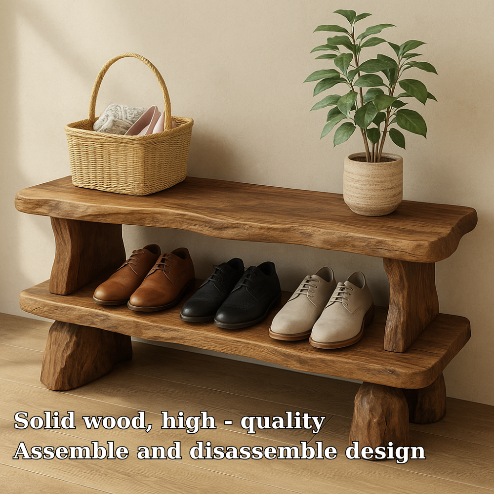 Solid Wood Entryway Bench with Shoe Storage Shelf – Rustic Wooden Shoe Bench - view 5 of 7