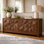 Solid Wood Console Cabinet with Geometric Carved Doors - view 5 of 7