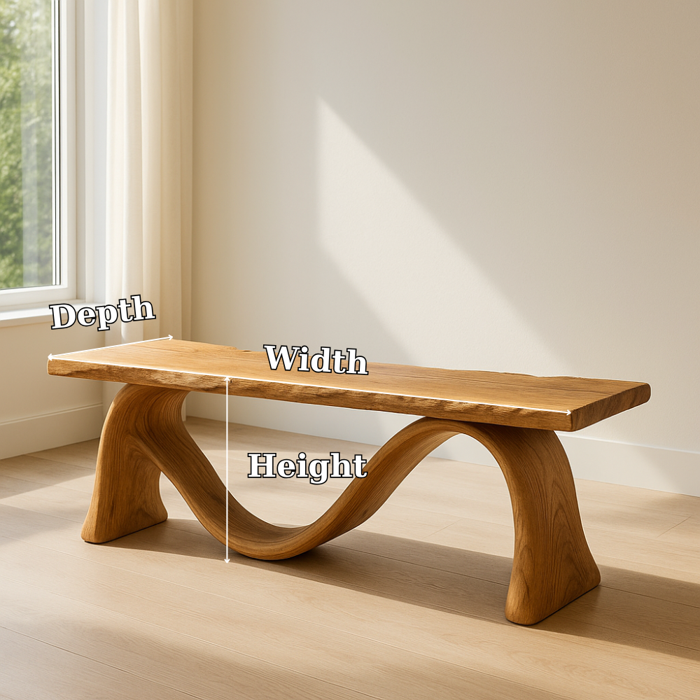 Solid Wood Bench with Sculptural Curved Base – Modern Entryway or Living Room Bench - view 7 of 7
