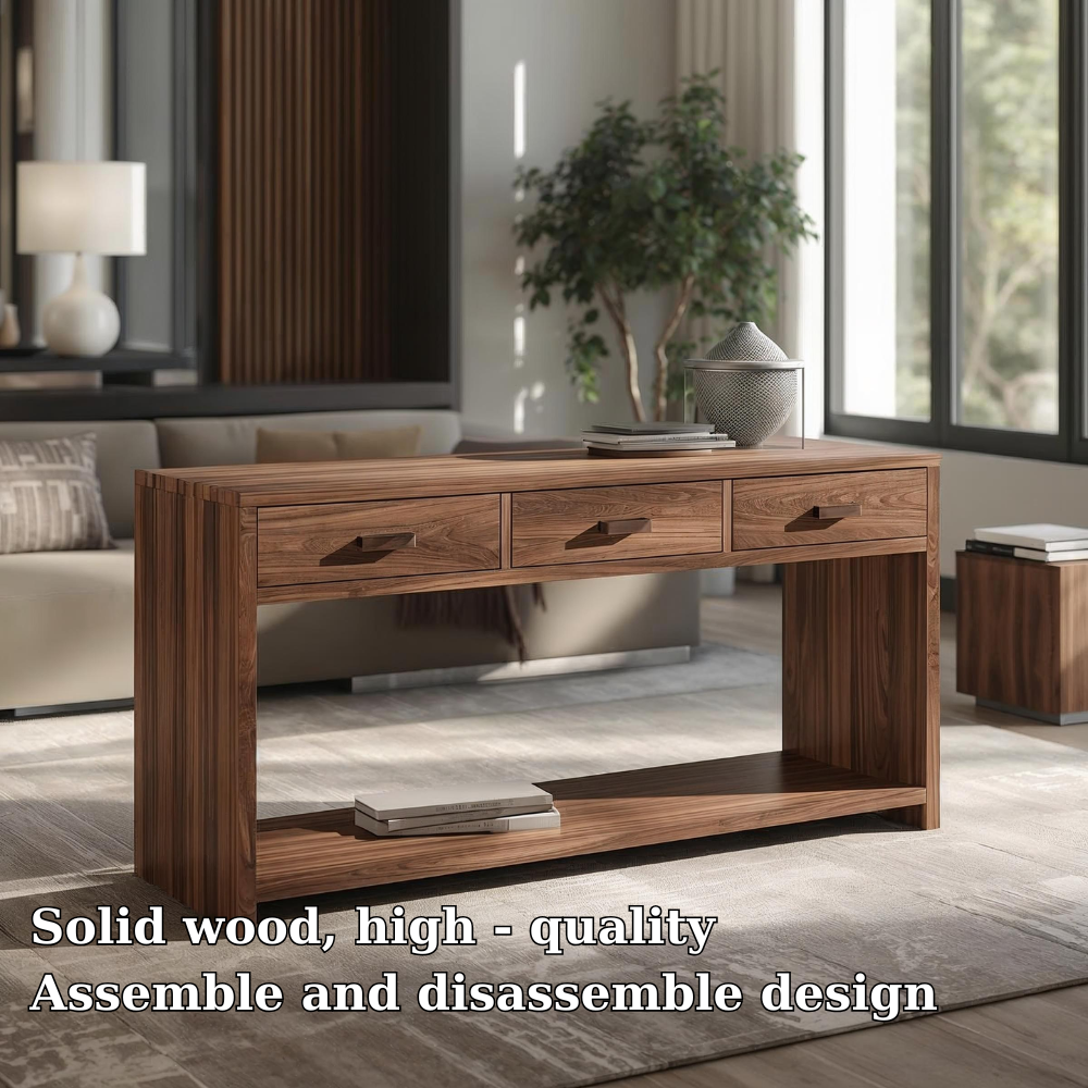 Solid Wood Console Table with Drawers and Shelf – Modern Entryway Storage Table - view 5 of 7