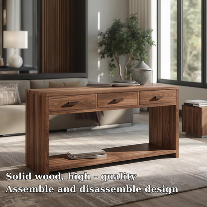 Solid Wood Console Table with Drawers and Shelf – Modern Entryway Storage Table - view 5 of 7