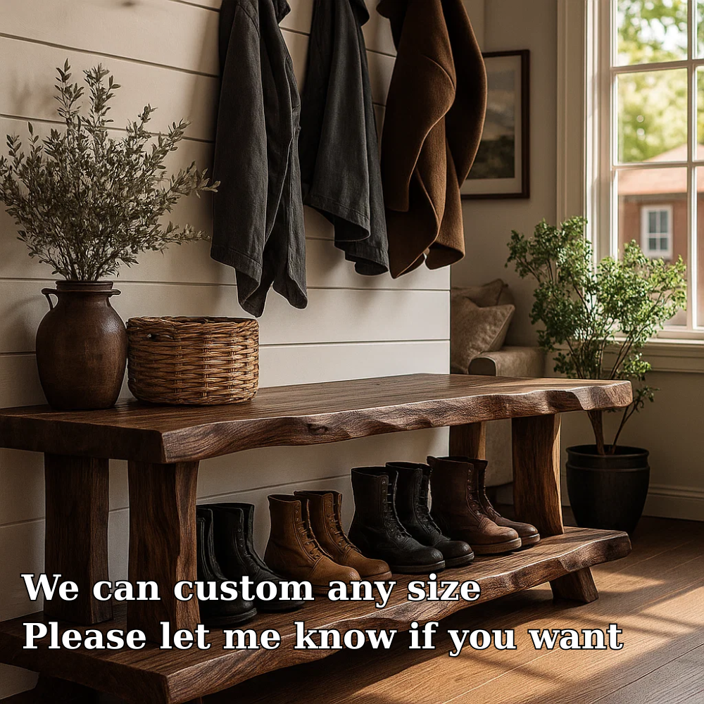 Solid Wood Entryway Bench with Shoe Storage Shelf Rustic Farmhouse Hallway Bench - view 6 of 7
