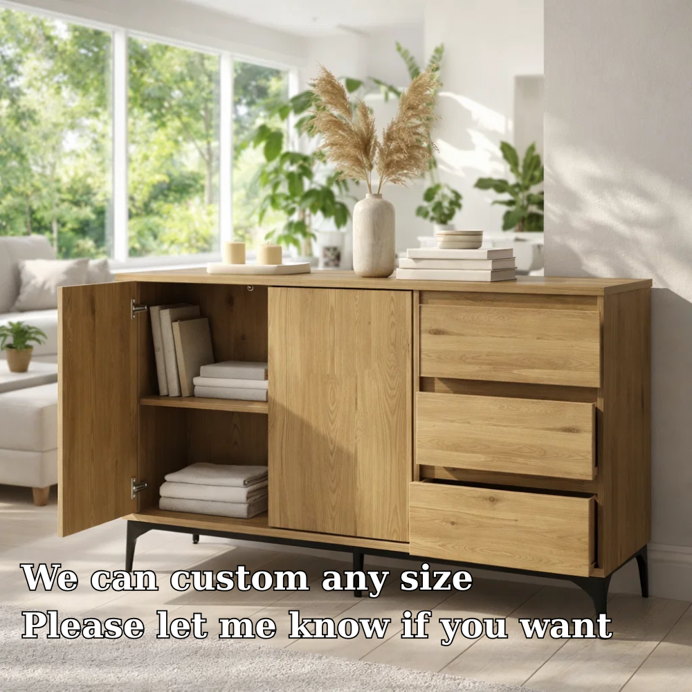 Solid Wood Sideboard Cabinet with Drawers and Shelves - view 6 of 7