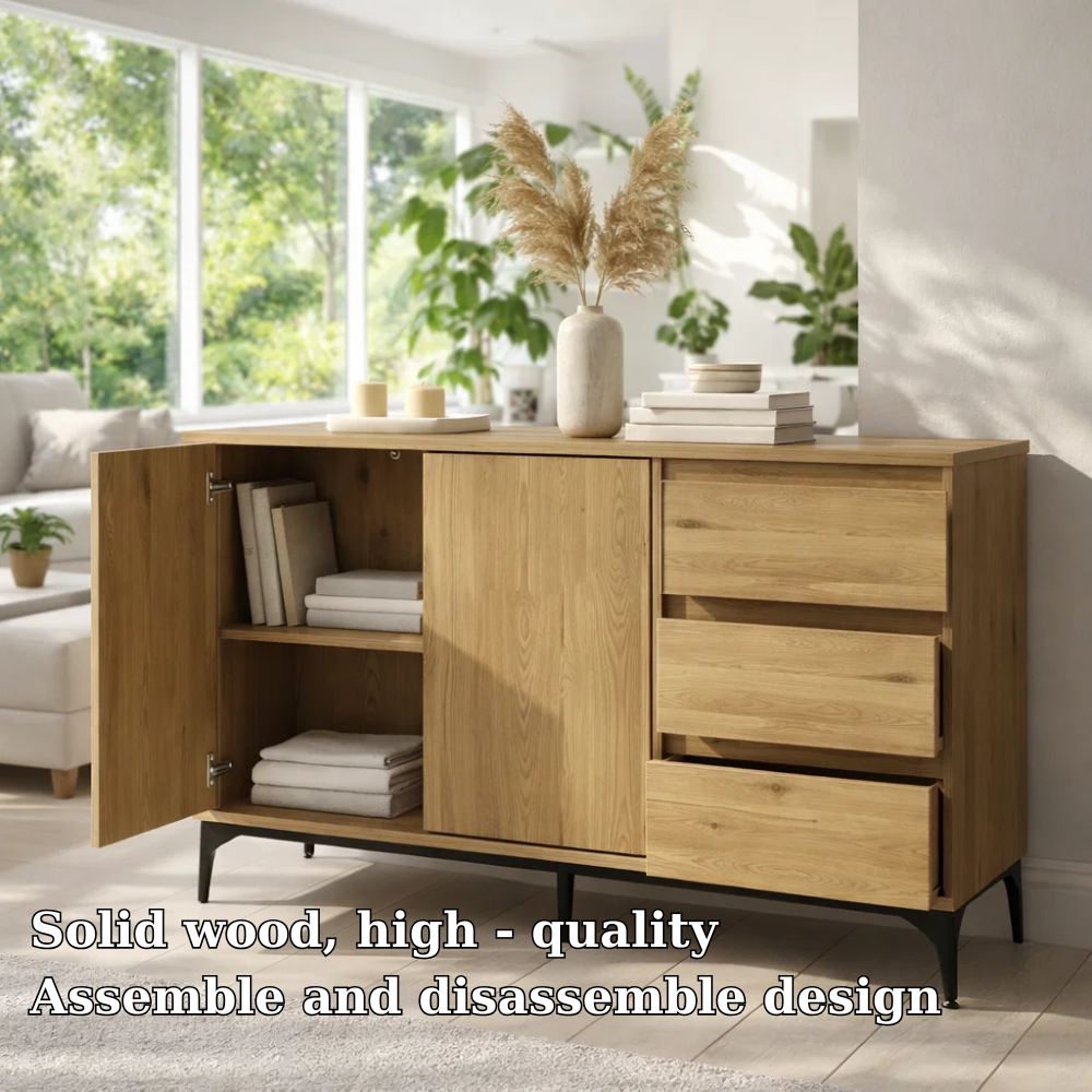 Solid Wood Sideboard Cabinet with Drawers and Shelves - view 5 of 7