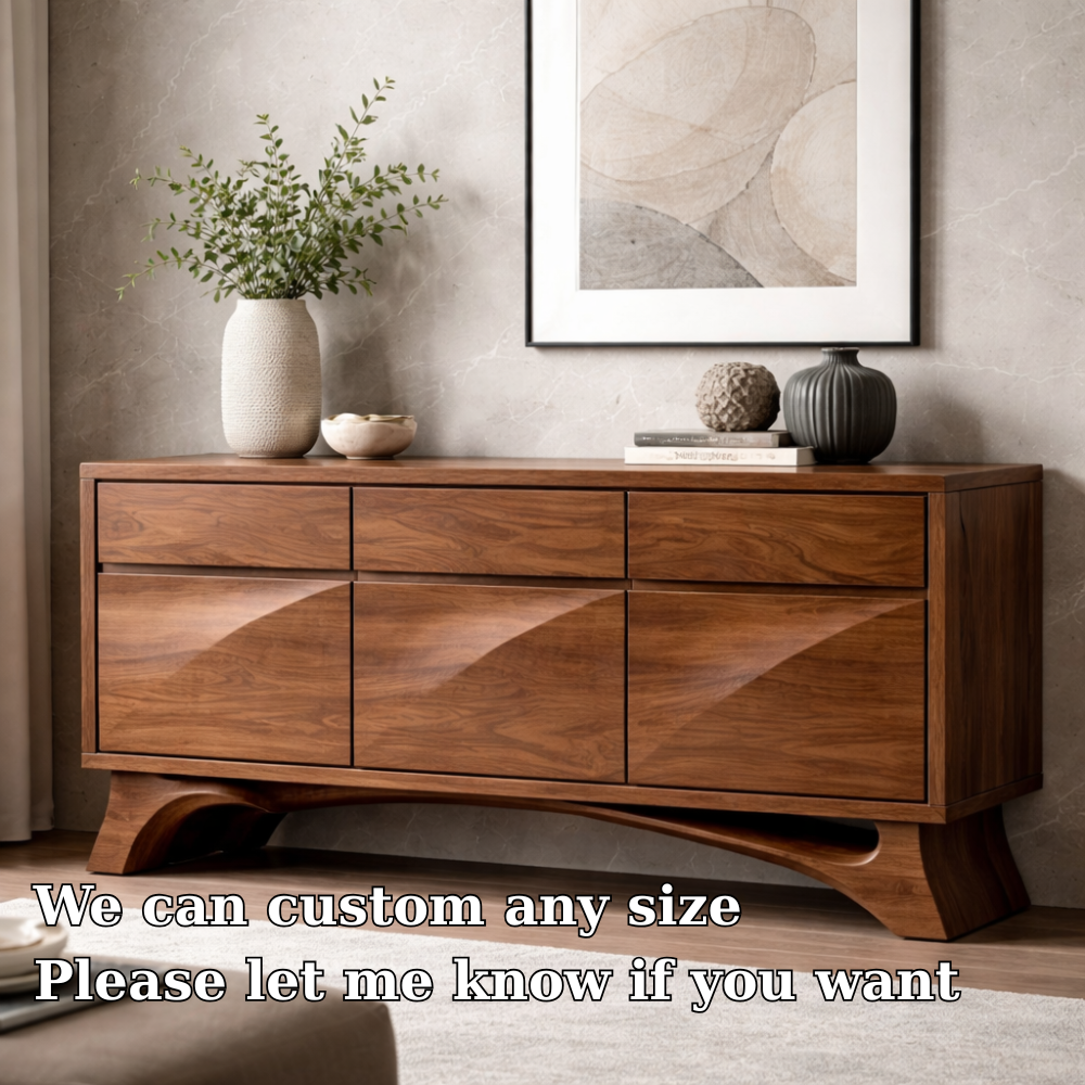 Solid Wood Console Cabinet with Drawers – Modern Walnut Sideboard Storage - view 6 of 7