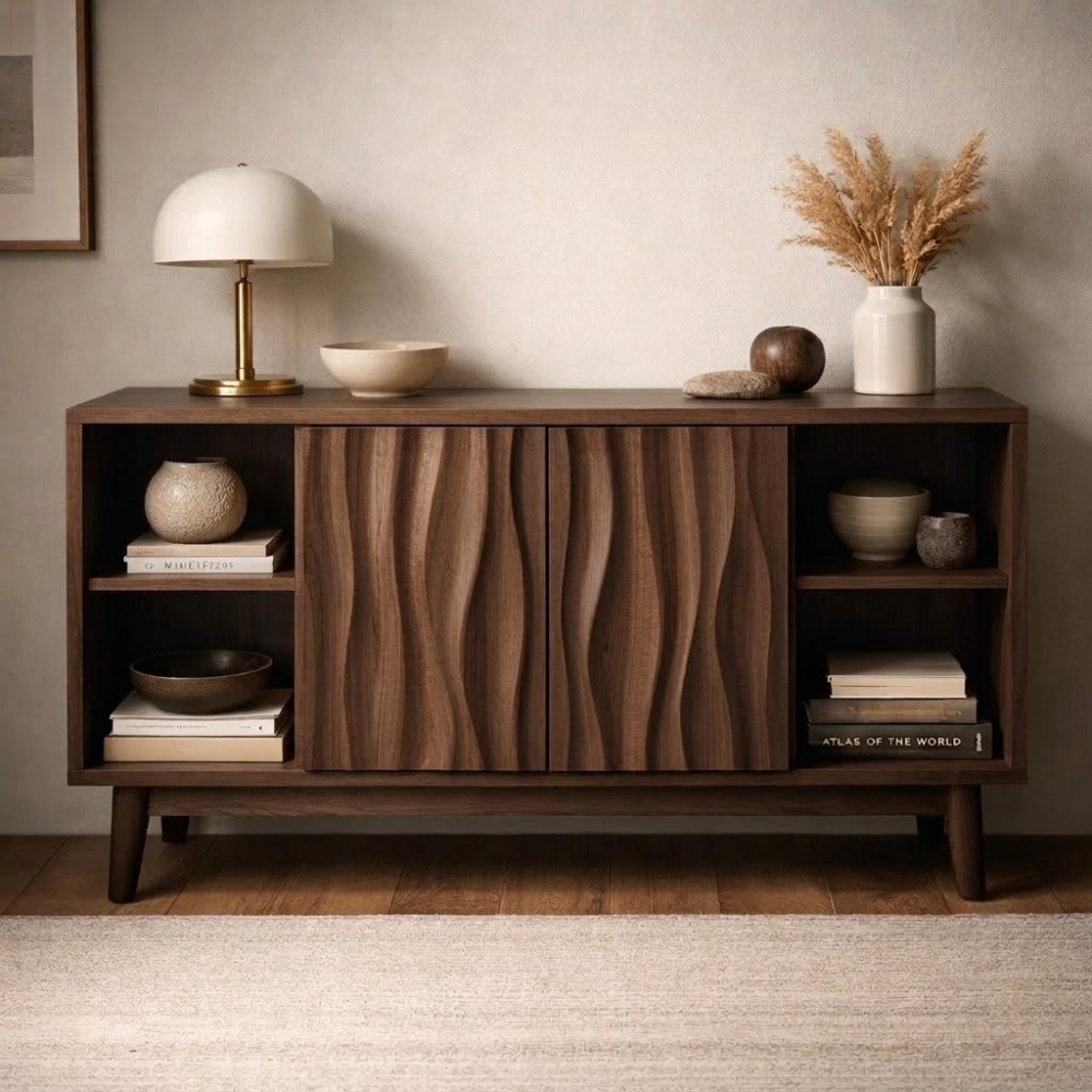 Elegant Solid Wood Console Cabinet with Wavy Doors - Stylish Storage for Living Room - view 2 of 7