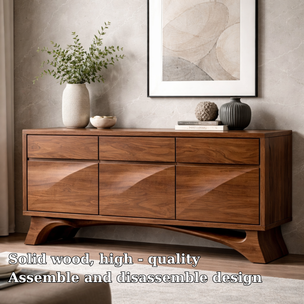 Solid Wood Console Cabinet with Drawers – Modern Walnut Sideboard Storage - view 5 of 7