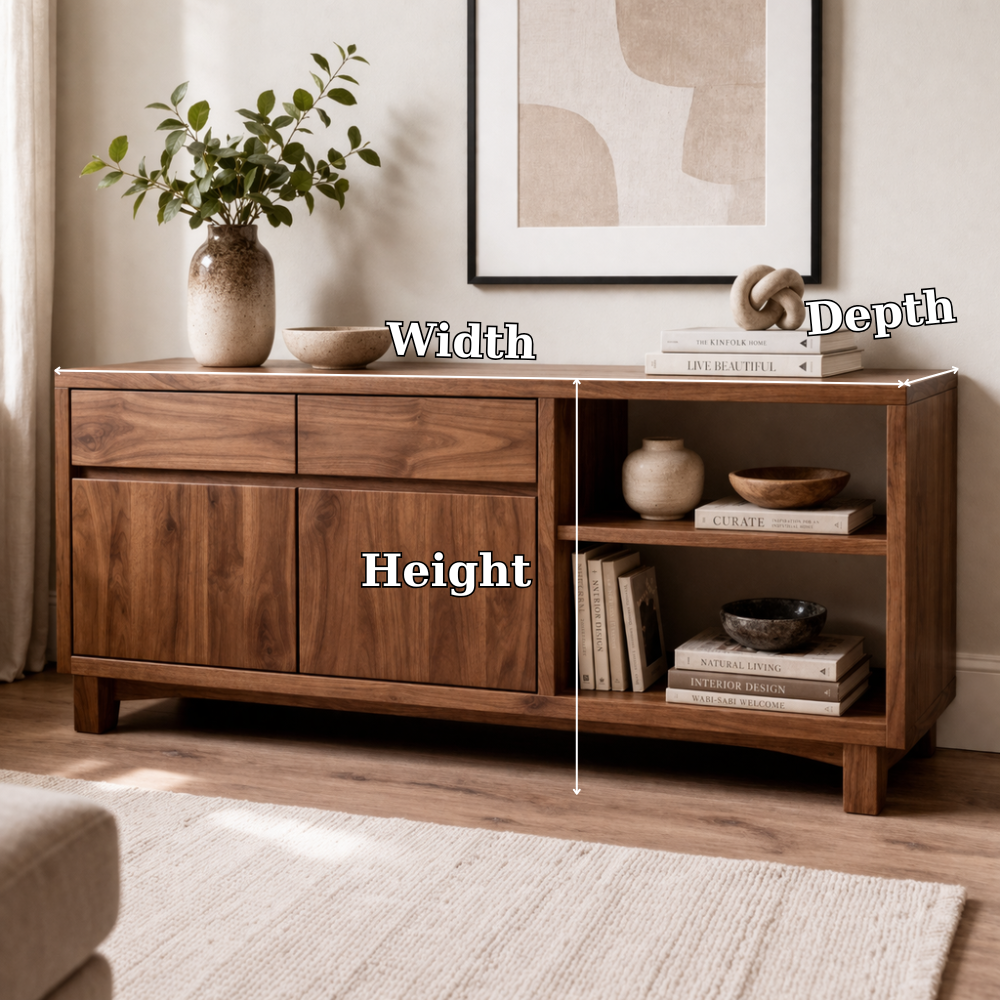 Solid Wood Console Cabinet with Drawers and Open Shelves - view 7 of 7