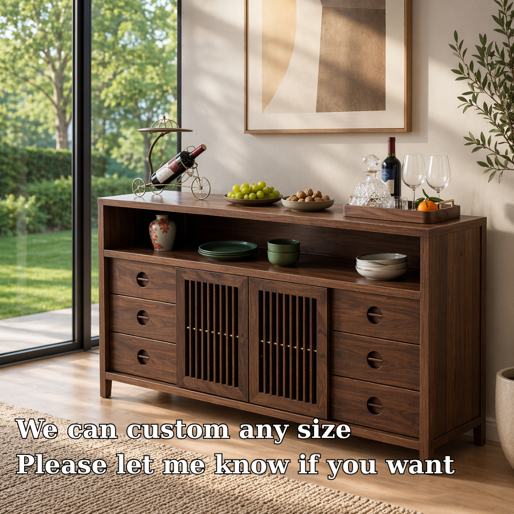 Solid Wood Console Sideboard with Slatted Doors – Modern Walnut Storage Cabinet - view 6 of 7