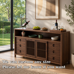 Solid Wood Console Sideboard with Slatted Doors – Modern Walnut Storage Cabinet - view 6 of 7