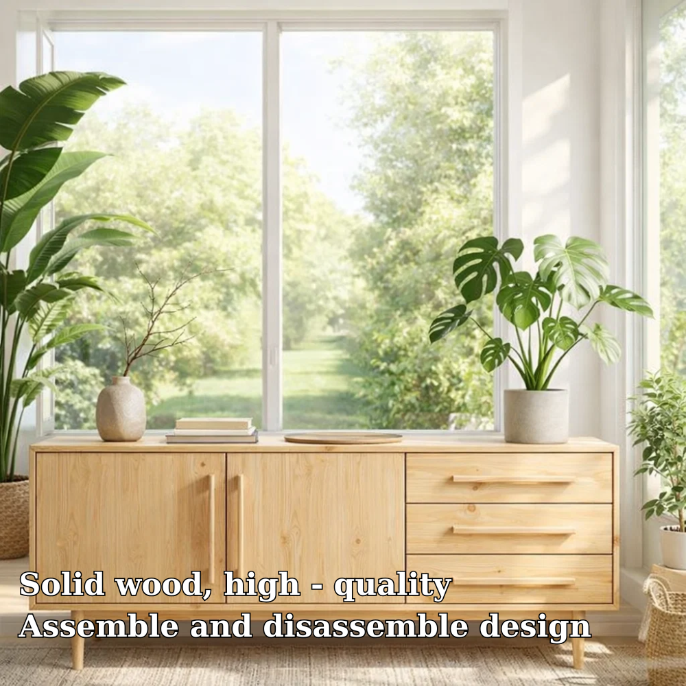 Solid Wood Sideboard Cabinet with Drawers and Doors - view 5 of 7