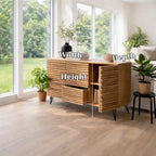 Modern Solid Wood Slatted Console Table with Storage Cabinet & Drawers - view 7 of 7