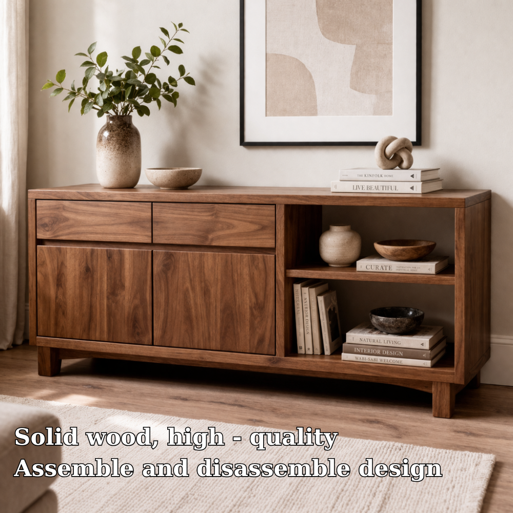Solid Wood Console Cabinet with Drawers and Open Shelves - view 5 of 7