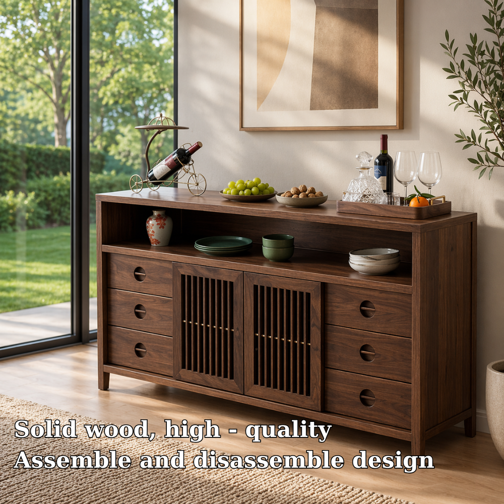 Solid Wood Console Sideboard with Slatted Doors – Modern Walnut Storage Cabinet - view 5 of 7