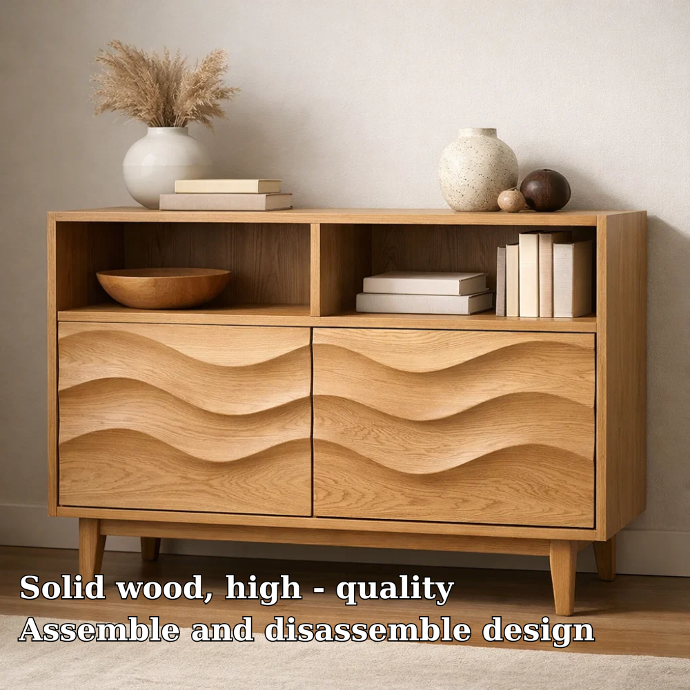 Modern Solid Wood Console Cabinet with Wavy Design - Stylish Storage for Living Room - view 6 of 7