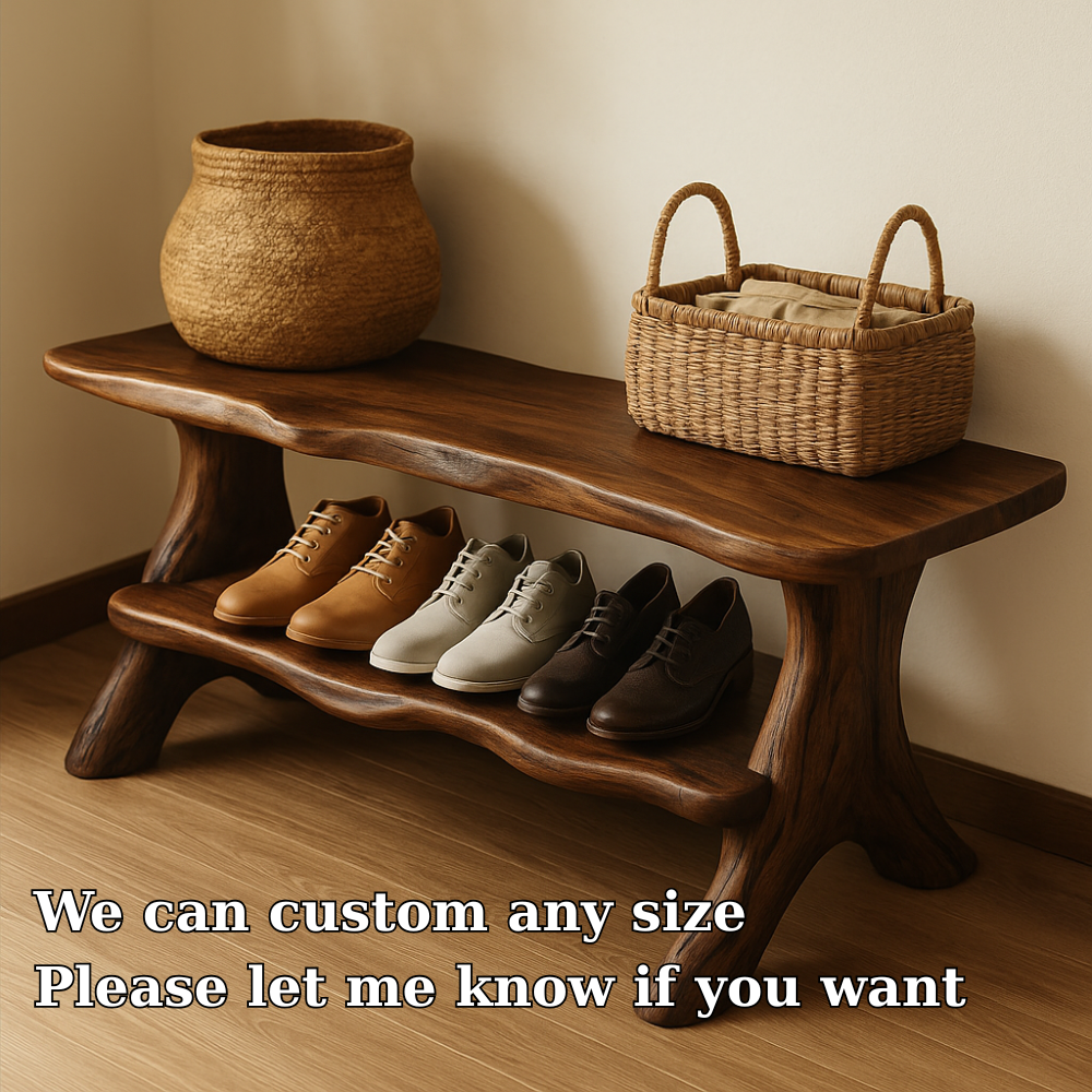 Rustic Solid Wood Shoe Storage Bench – Entryway Wooden Bench with Open Shelf - view 6 of 7