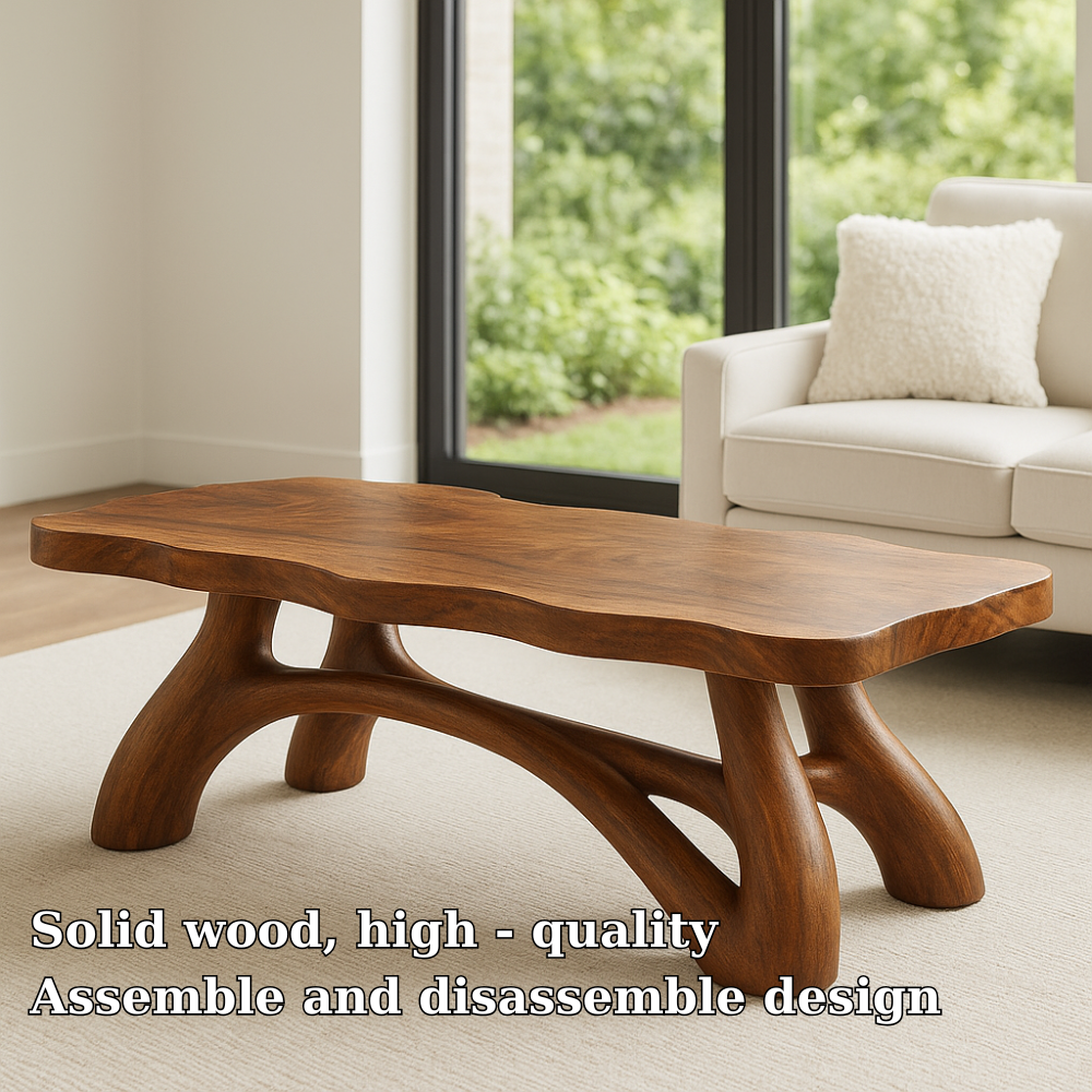 Solid Wood Coffee Table with Sculptural Curved Legs – Modern Living Room Table - view 5 of 7