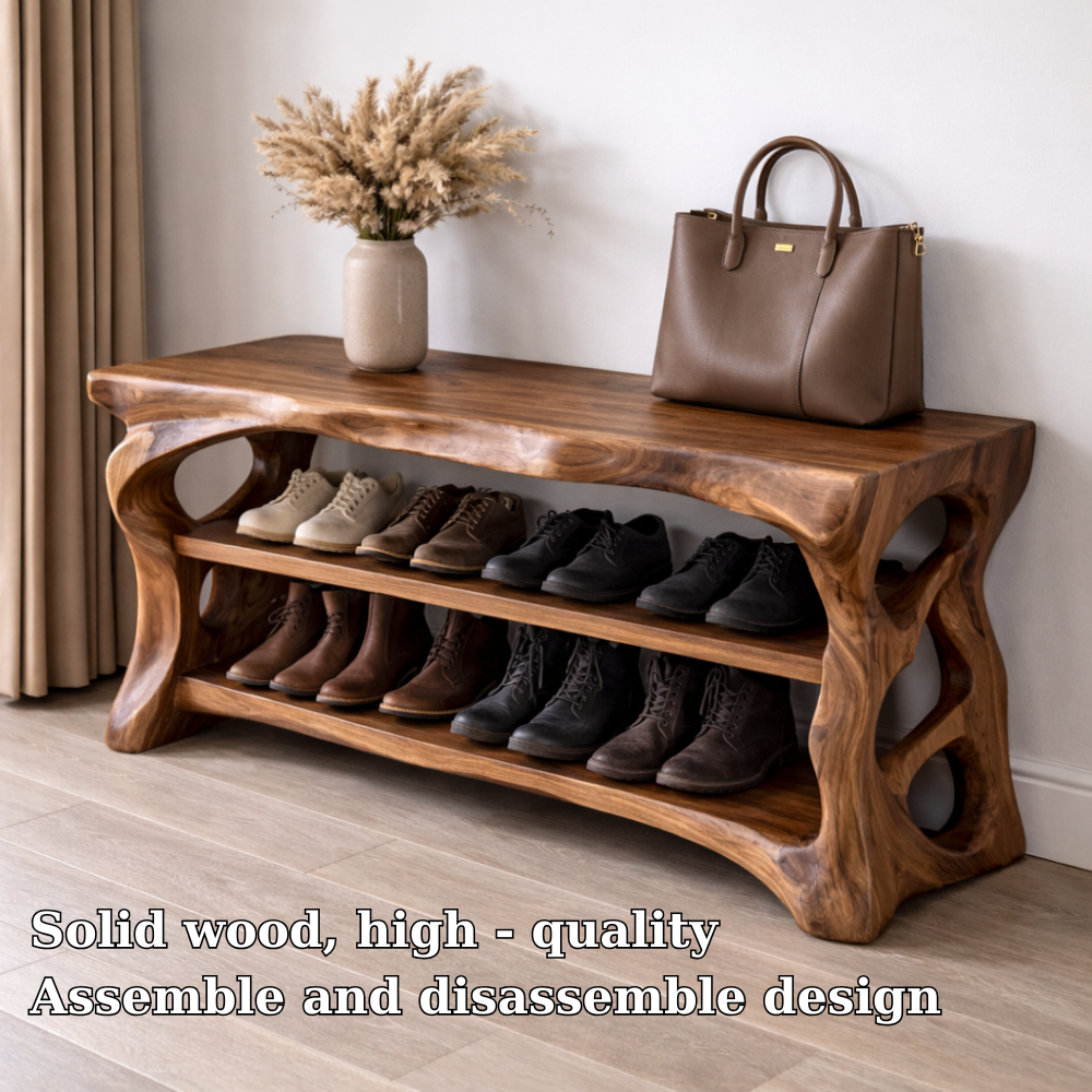 Solid Wood Entryway Bench with Shoe Storage Shelf – Rustic Natural Wood Shoe Rack - view 5 of 7