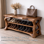 Solid Wood Entryway Bench with Shoe Storage Shelf – Rustic Natural Wood Shoe Rack - view 5 of 7