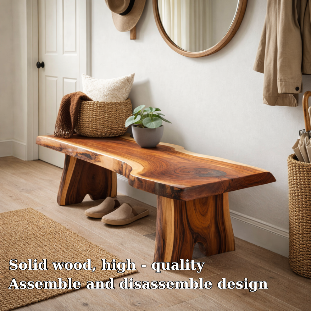 Live Edge Entryway Bench | Solid Wood Hallway Bench with Natural Finish - view 5 of 7