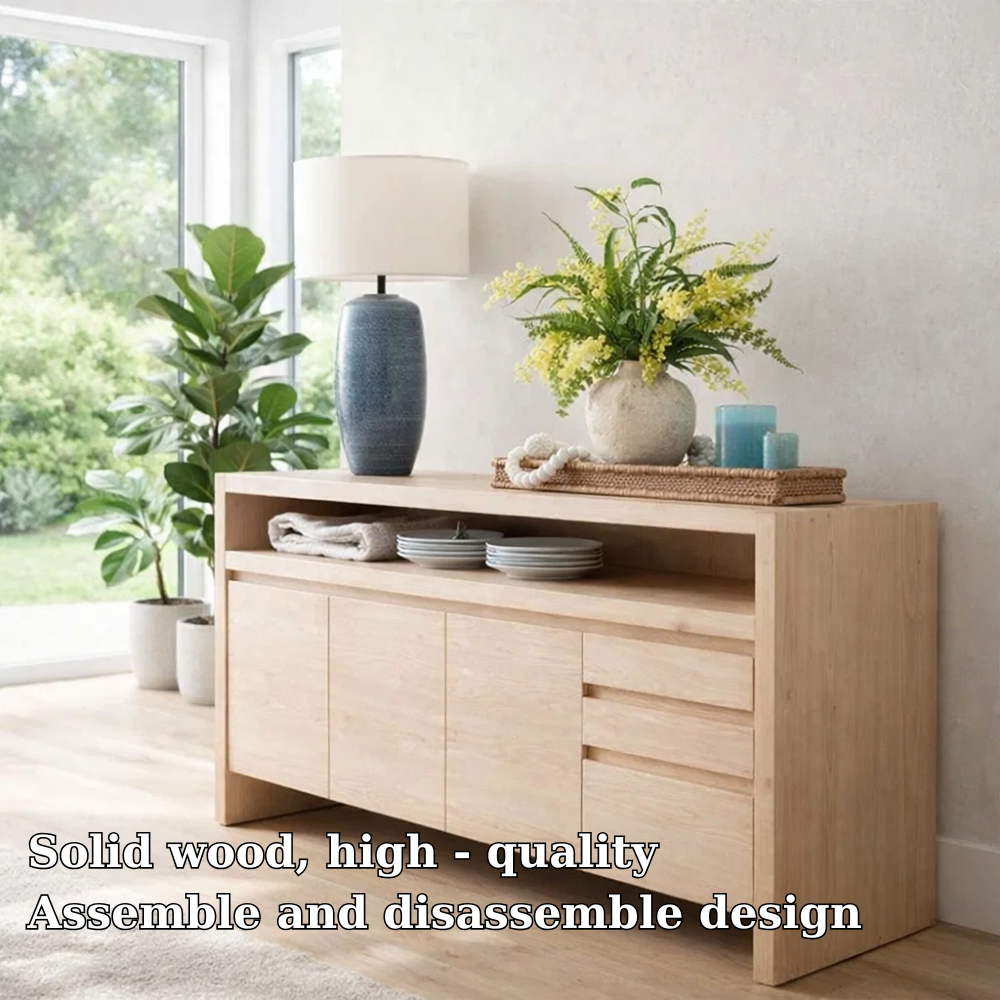 Minimalist Sideboard Cabinet with Open Shelf – Modern Buffet Storage Console - view 5 of 7