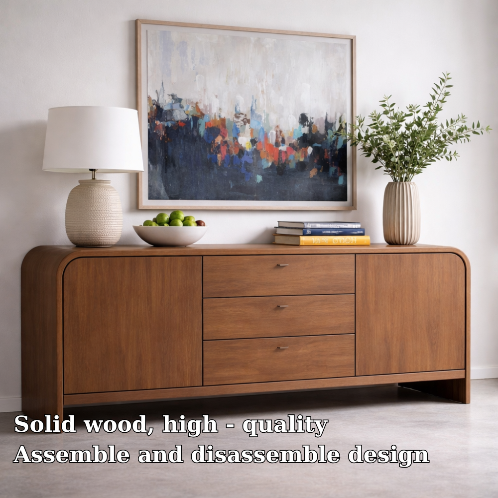 Solid Wood Console Table with Drawers and Cabinets – Modern Walnut Sideboard - view 5 of 7